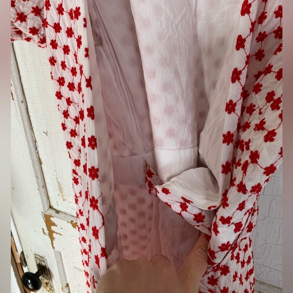 Draper James white and red embroidered floral wrap dress - Picture 3 of 4